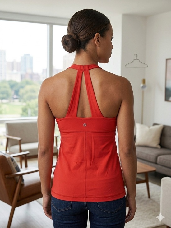 lululemon athletica Tops - lululemon athletica Red Halter Racerback Tank women’s size M bra included A0175